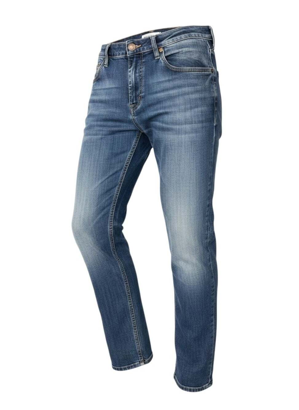 Emporio Armani J06 Slim Fit Blue Wash Jeans with Leather Logo Patch